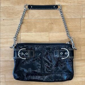 Coach Patent Leather Black Clutch with Chain Strap and Hardware